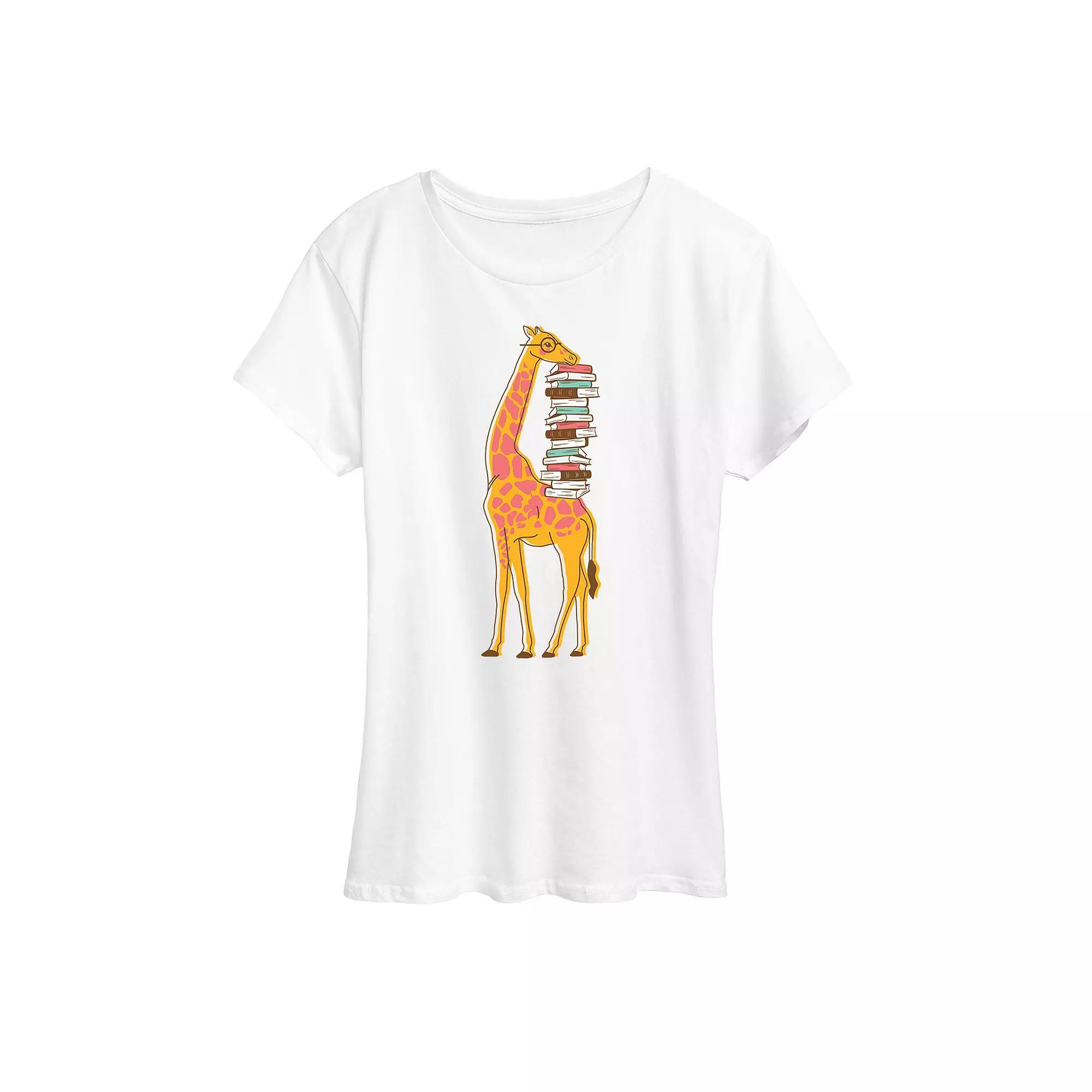 Womens Giraffe Carrying Books Graphic Tee, Girls Product Image