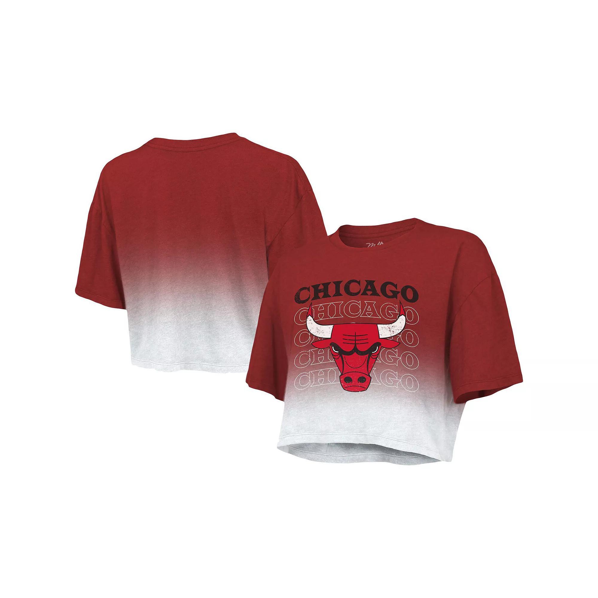 Women's Majestic Threads Red/White Chicago Bulls Repeat Dip-Dye Cropped T-Shirt, Size: Large Product Image