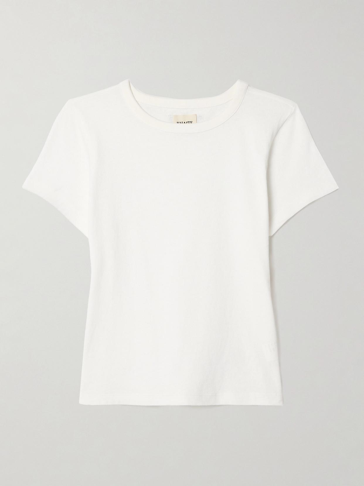 KHAITE Womens White Mae Brand-patch Cotton-jersey T-shirt In Cream Product Image