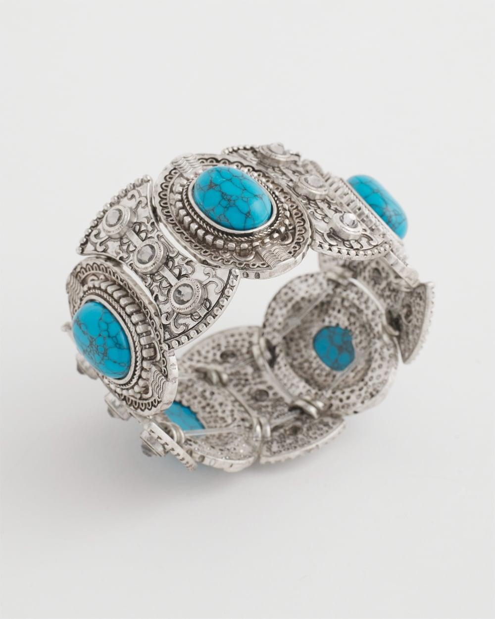 Blue & Silver Tone Stretch Cuff Bracelet Product Image