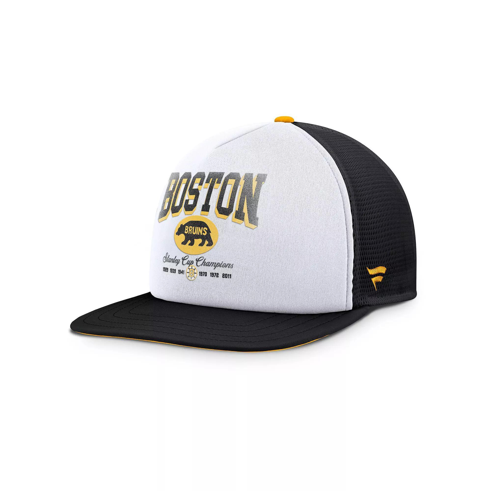 Men's Fanatics White/Black Boston Bruins Decades Collection Foam Front Snapback Hat Product Image