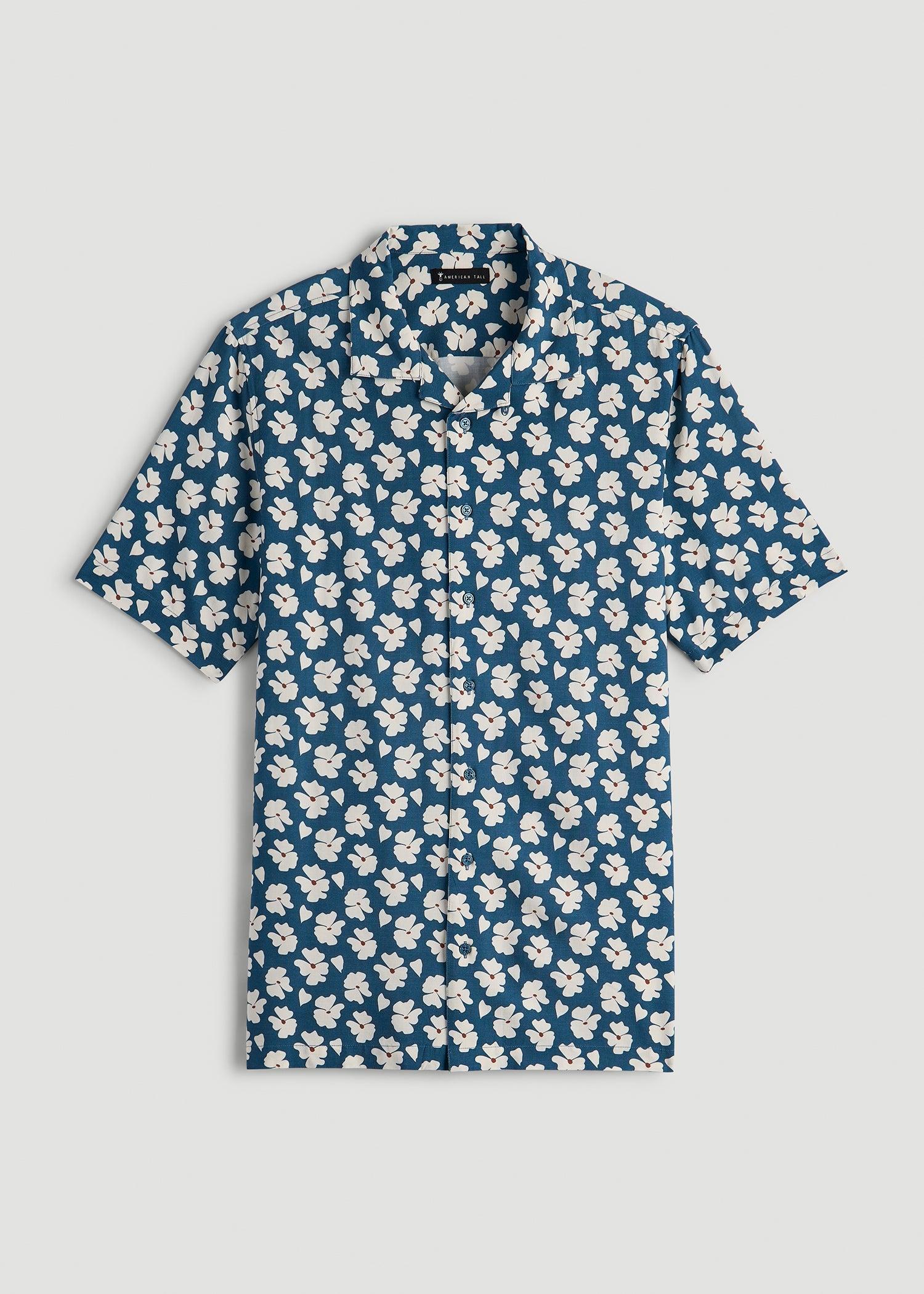 Short Sleeve Resort Shirt for Tall Men in Bright Blue Floral Male Product Image
