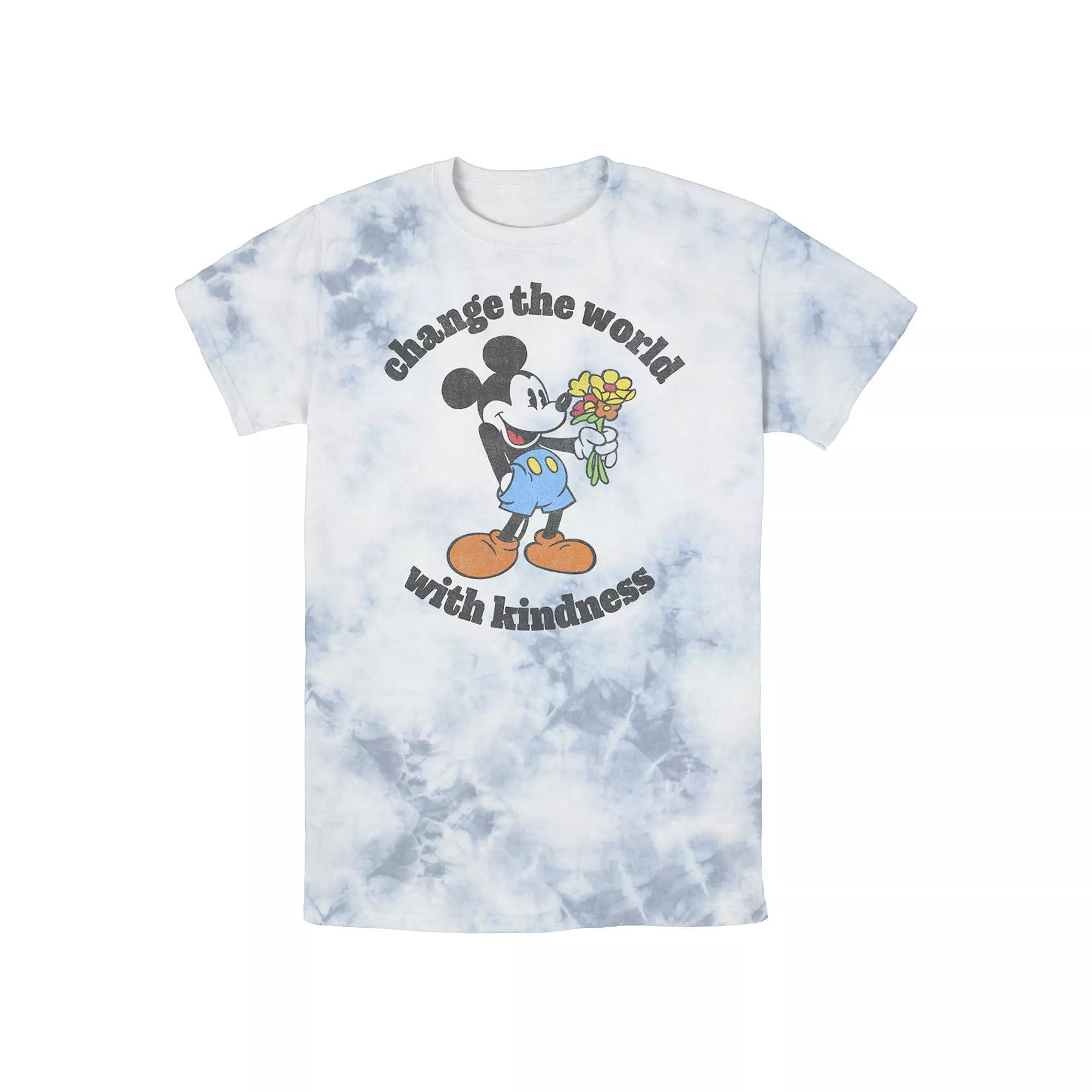 Mens Disney Mickey With Flowers Change The World With Kindness Bomabrd Wash Tee Product Image