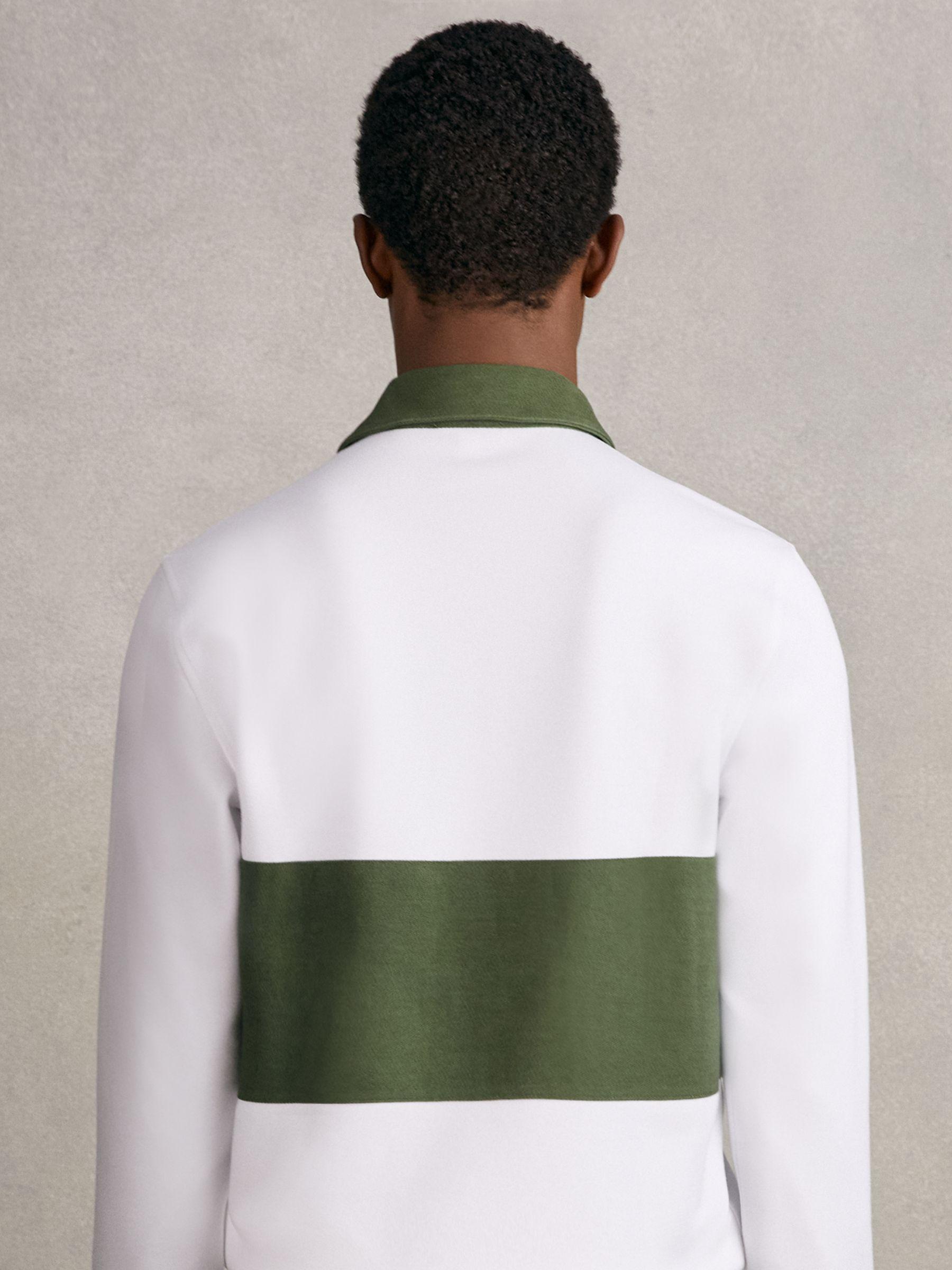 Cotton Colourblock Rugby Shirt in White/Green Product Image