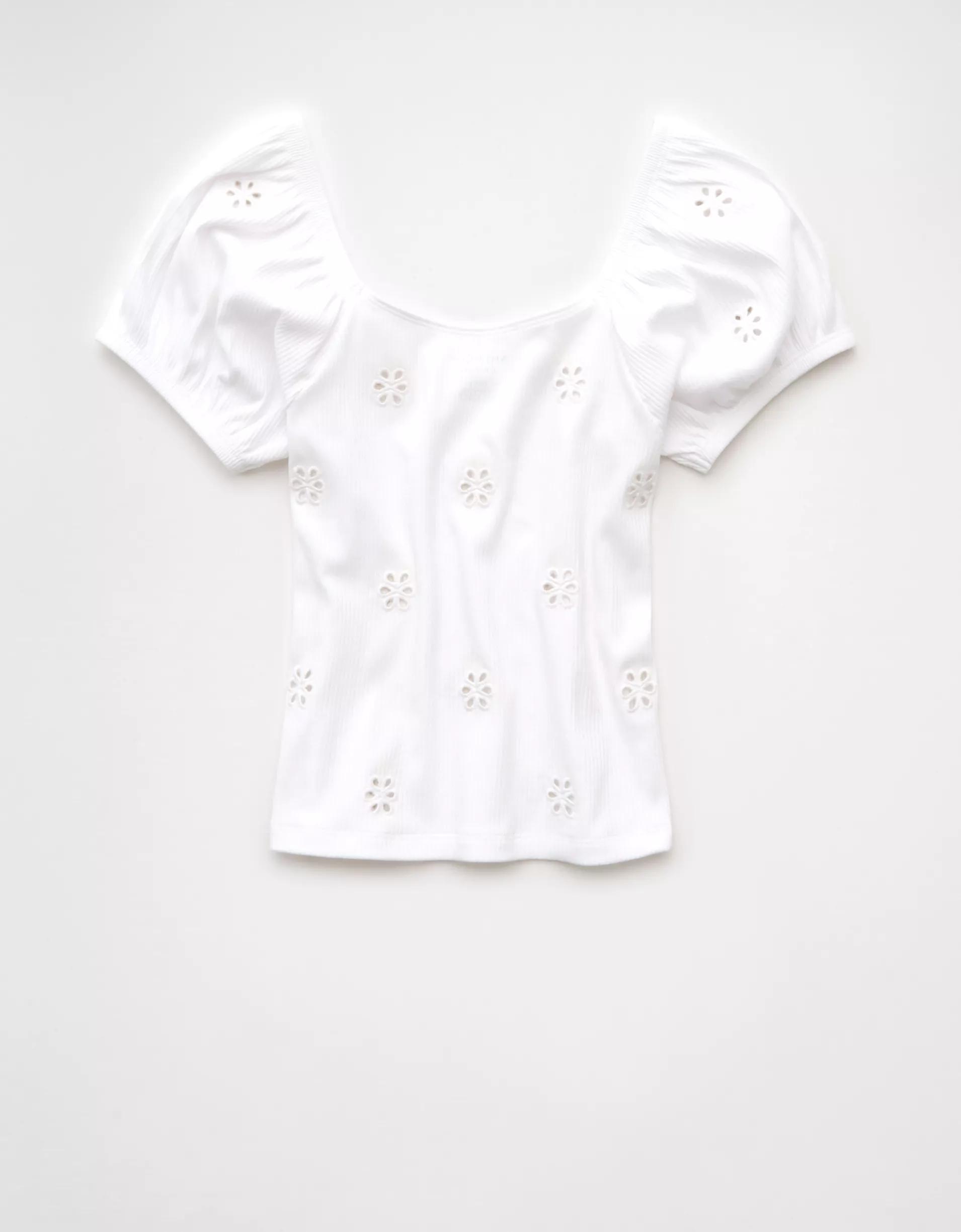 AE Puff Sleeve Embroidered Shirt Product Image