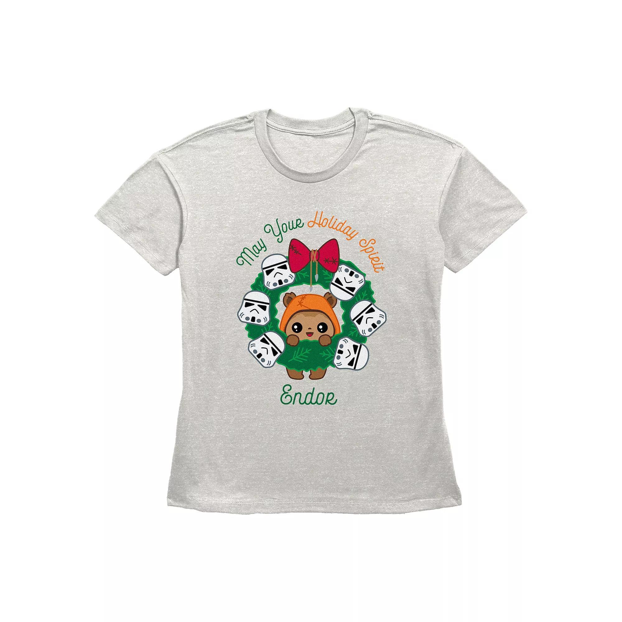 Women's Star Wars May Your Holiday Spirit Endor Graphic Tee, Size: Medium, Oatmeal Product Image