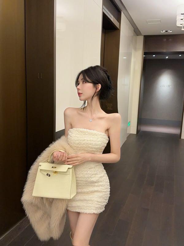 Plain Sequin Mini Sheath Tube Dress Product Image