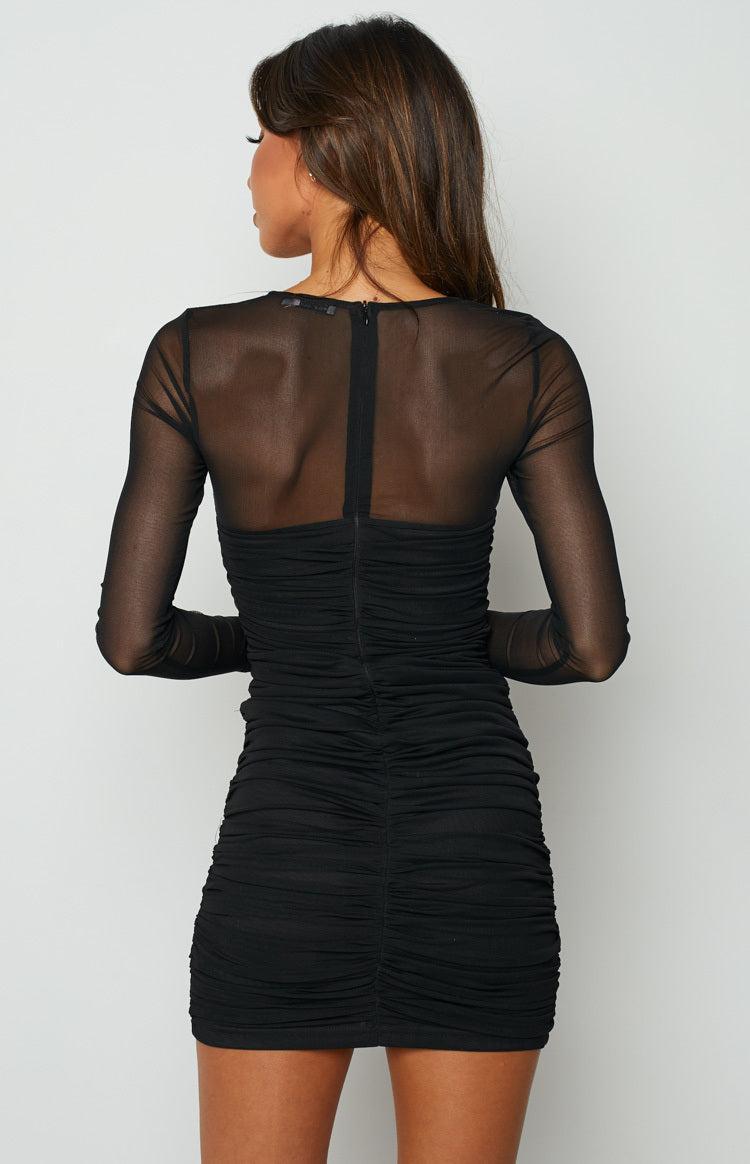Estee Long Sleeve Mesh Party Dress Black Product Image
