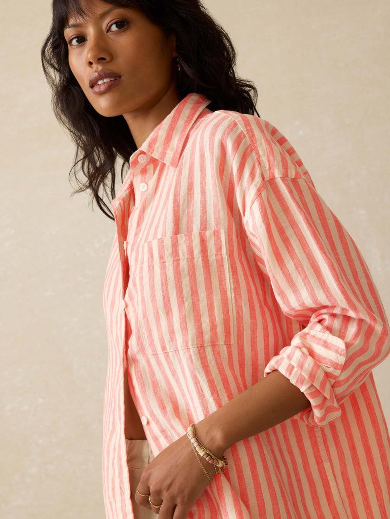 Laguna Linen Relaxed Shirt - Peach Lucy Stripe Product Image