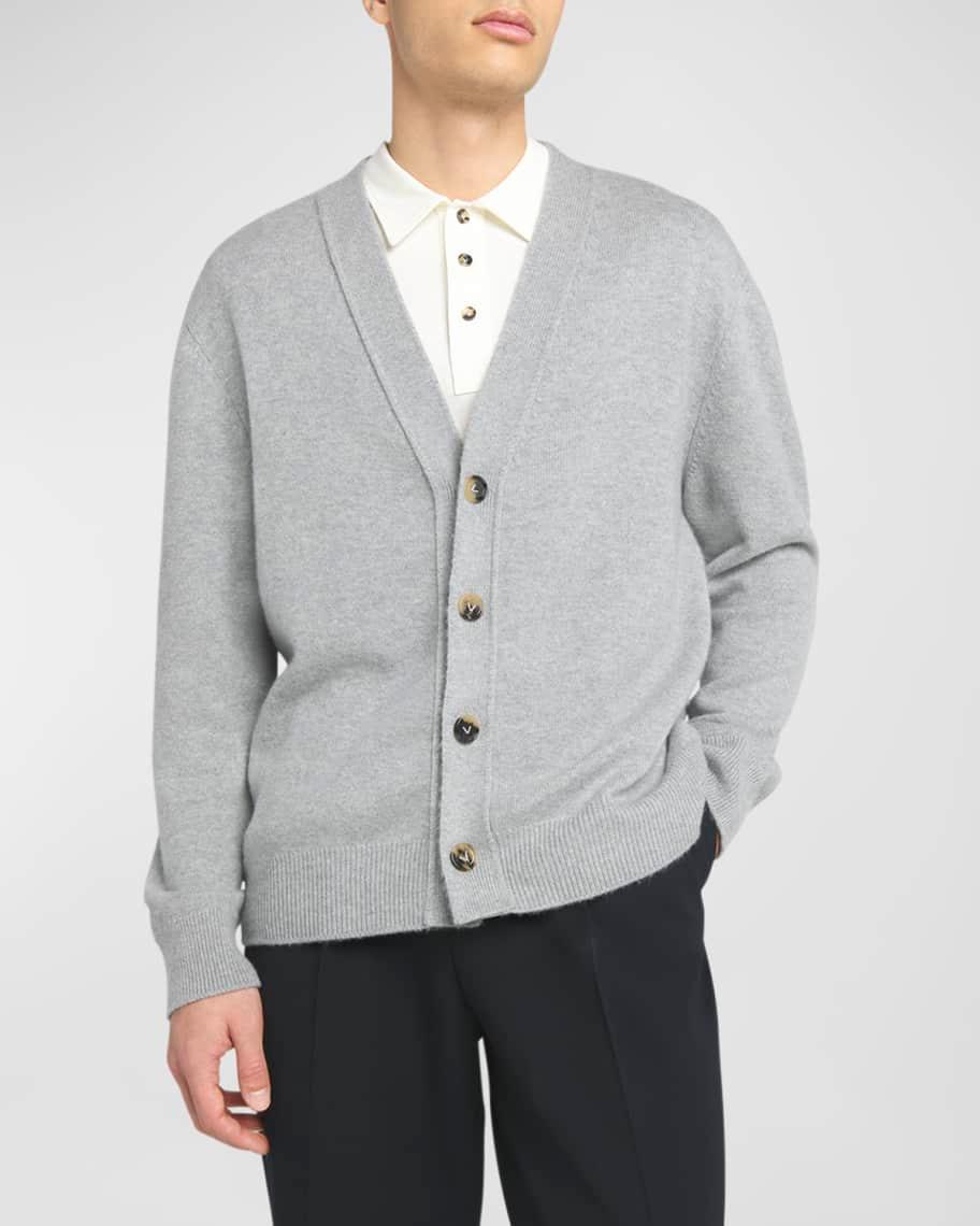 Mens Cashmere Cardigan with Intrecciato Leather Patches Product Image