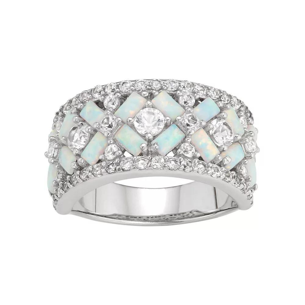 Designs by Gioelli Sterling Silver Lab-Created Opal & White Sapphire X Ring, Women's, Size: 8 Product Image