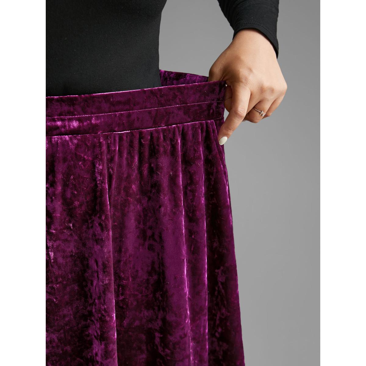 Plus Size Velvet Elastic Waist Skirt Women Deeppurplered Elegant Loose Medium stretch Slanted pocket Everyday Skirts BloomChic 14-16/1X Product Image