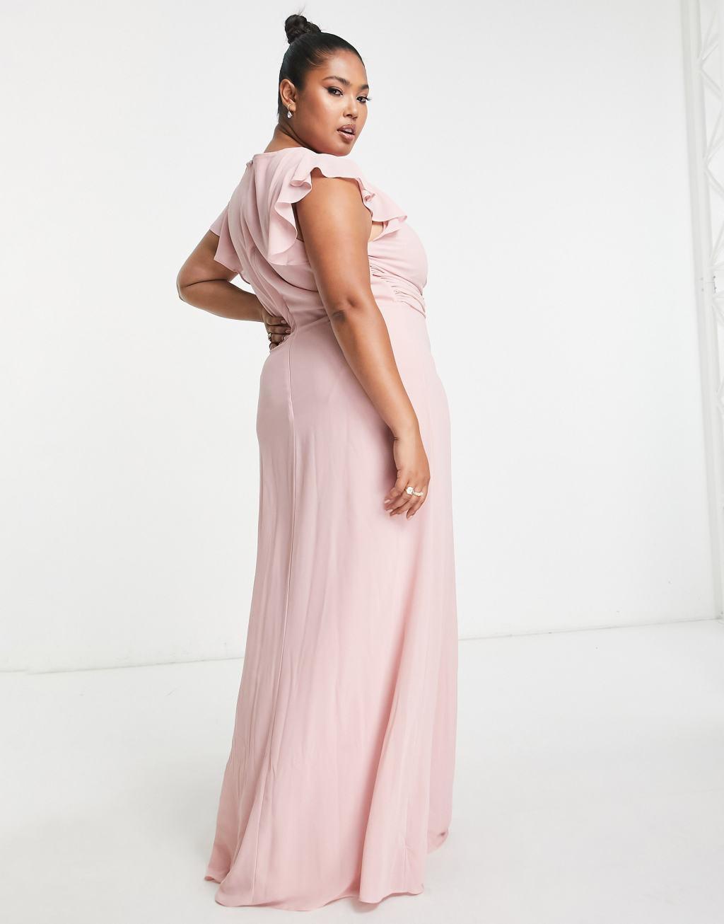 TFNC Plus Bridesmaid flutter sleeve ruffle detail maxi dress Product Image