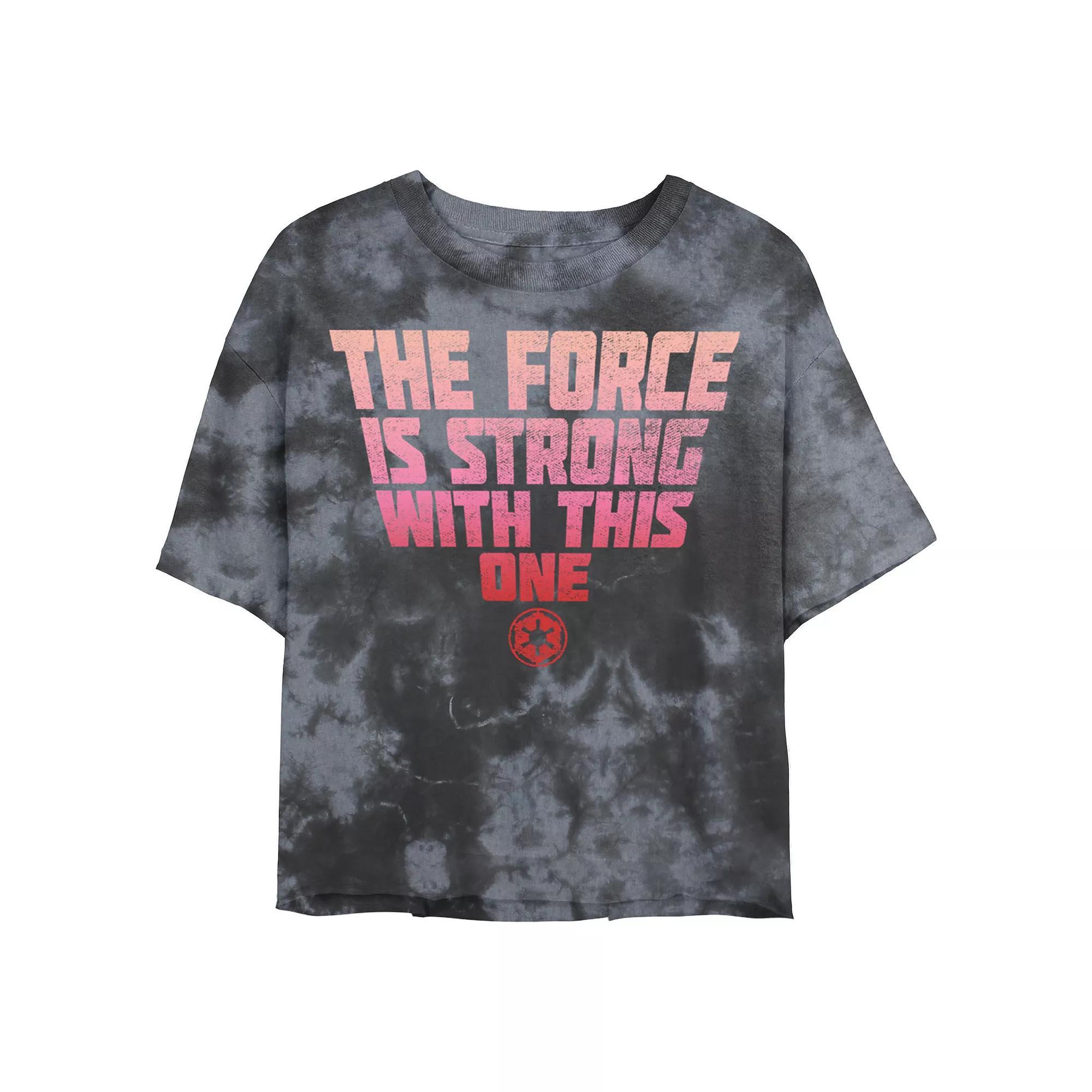 Juniors Star Wars: Strong Force Text Wash Graphic Crop Tee, Girls Black Grey Product Image