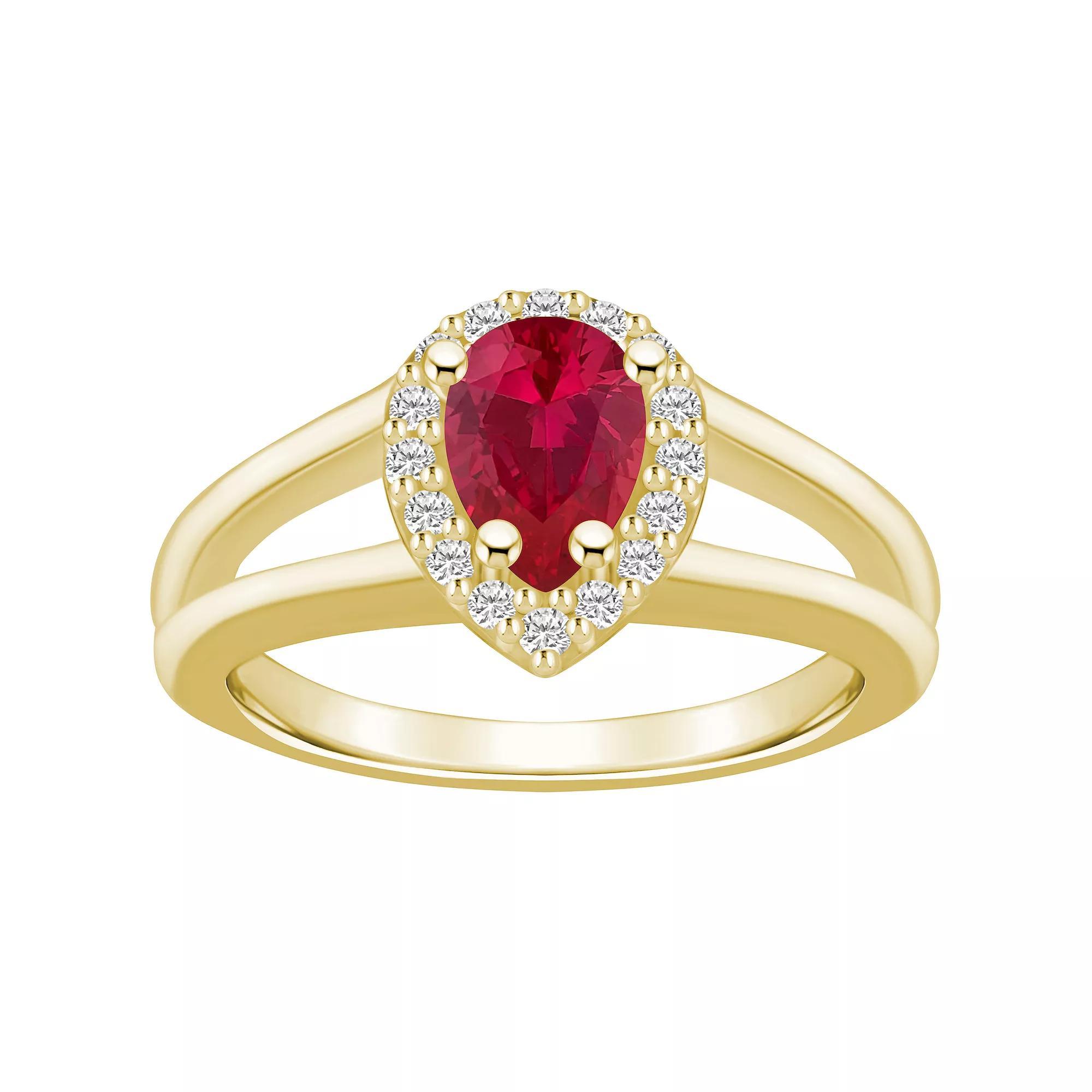 Alyson Layne 10k White Gold Pear Shape Gemstone 1/6 Carat T.W. Diamond Halo Ring, Women's, Size: 7, Created Red Product Image