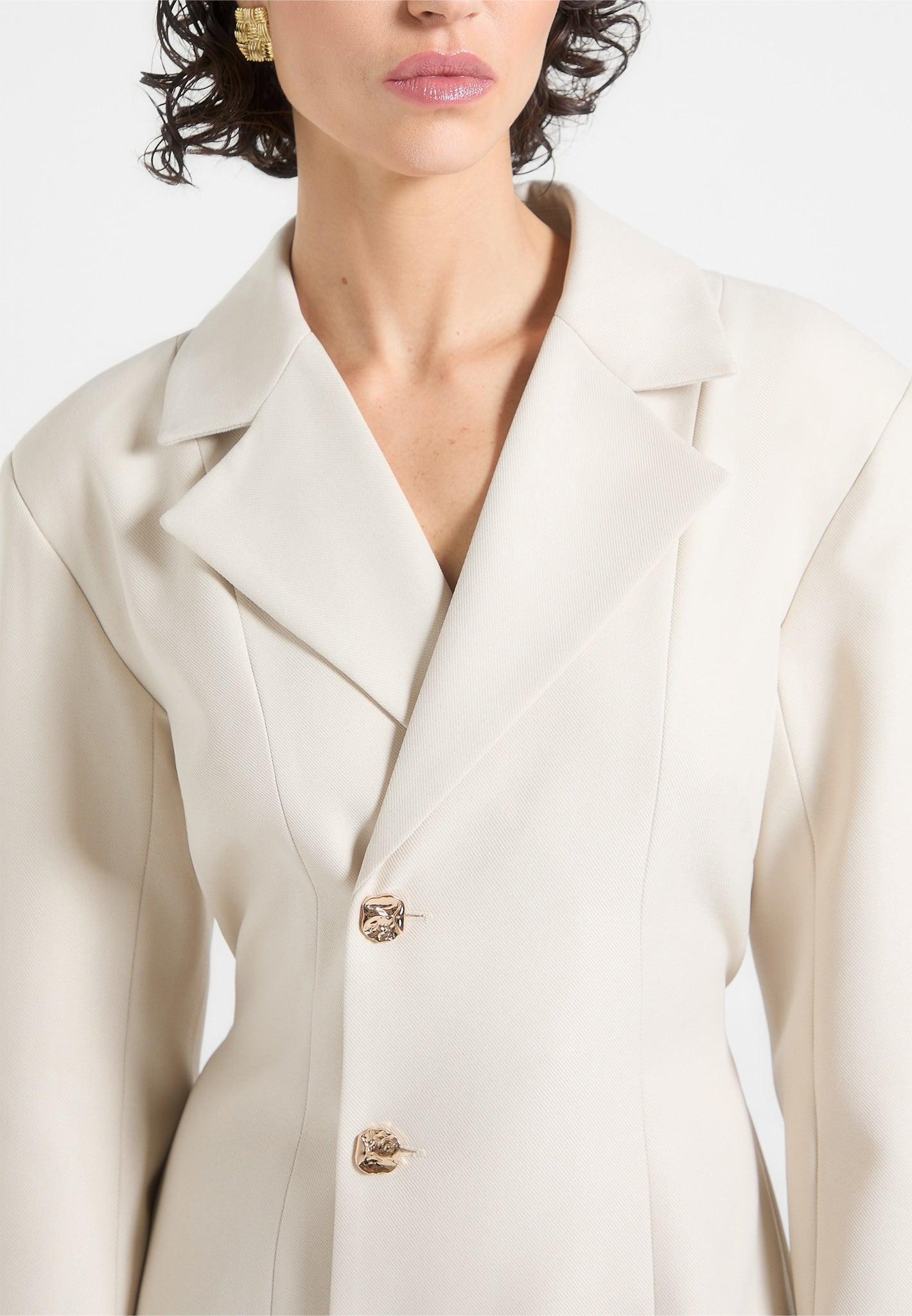 Tailored Cinch Blazer Dress with Pleats - Beige Female Product Image