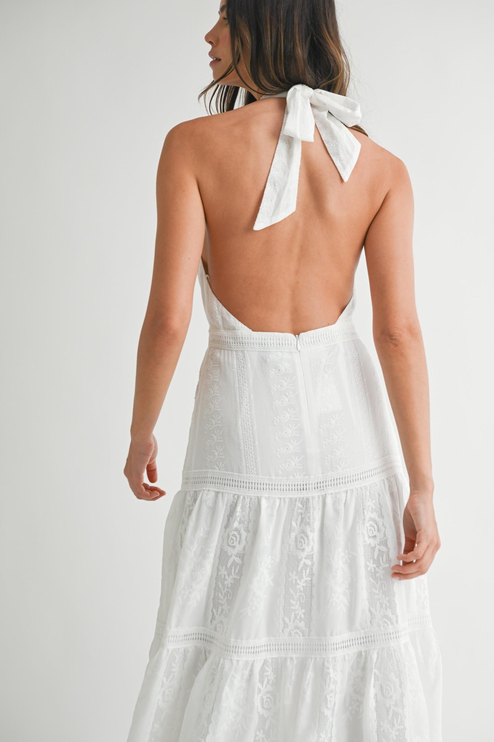 Maura White Embroidered Halter Maxi Dress Product Image