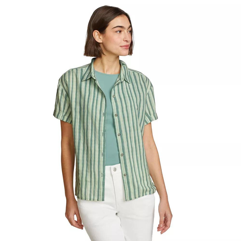 Petite Eddie Bauer Baja Button Front Short Sleeve Shirt, Women's, Size: XL Petite, Green Product Image