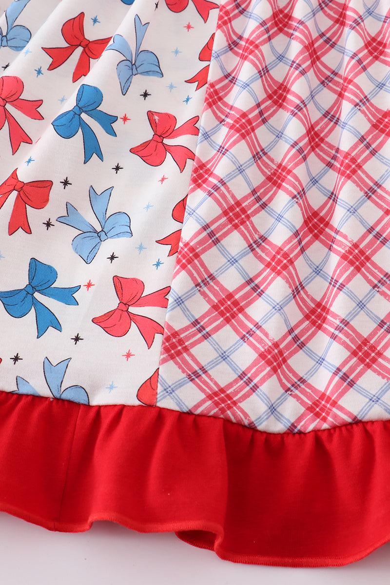 Blue bow print ruffle dress Product Image