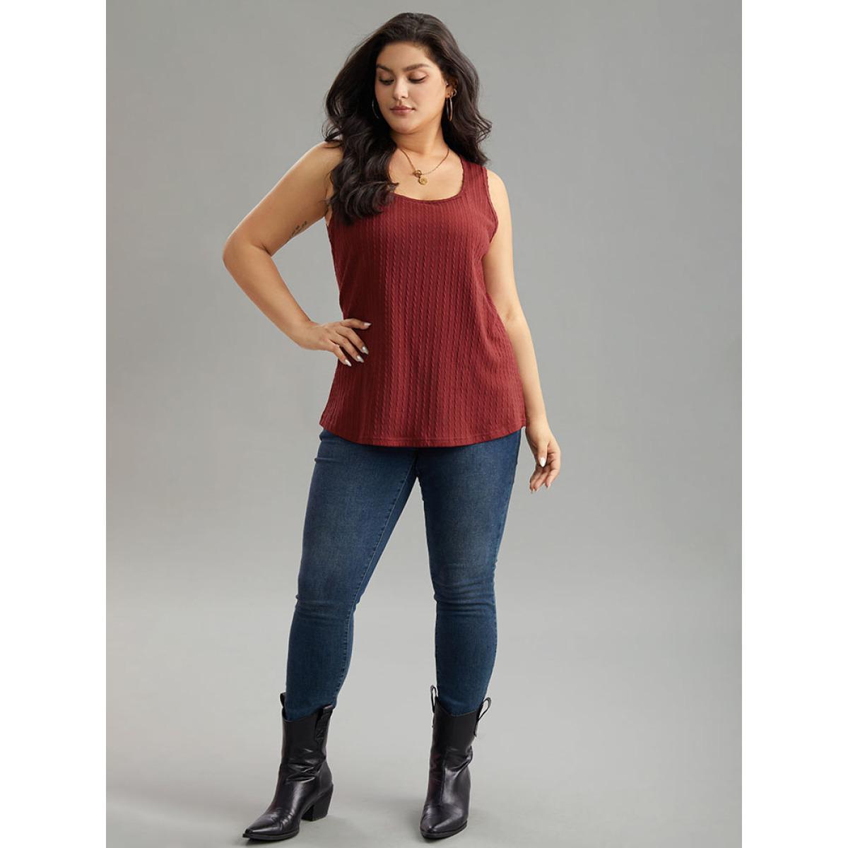 Plus Size Plain Texture Square Neck Tank Top Women Scarlet Casual Texture Square Neck Dailywear Tank Tops Camis BloomChic 14-16/1X Product Image