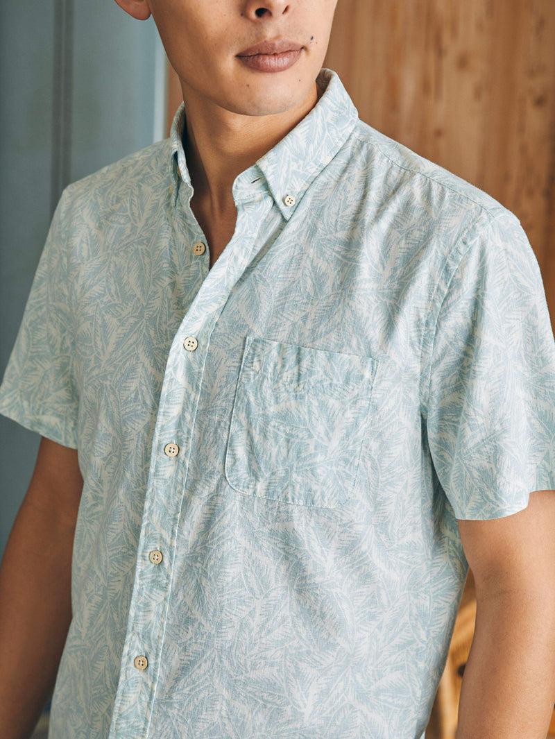 Short-Sleeve Breeze Shirt - Teal Jungle Leaf Print Male Product Image