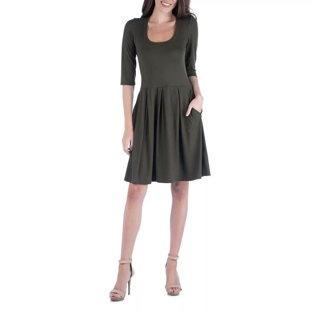 Women's 24Seven Comfort Apparel Three-Quarter Sleeve Fit And Flare Mini Dress, Size: XL, Red Product Image