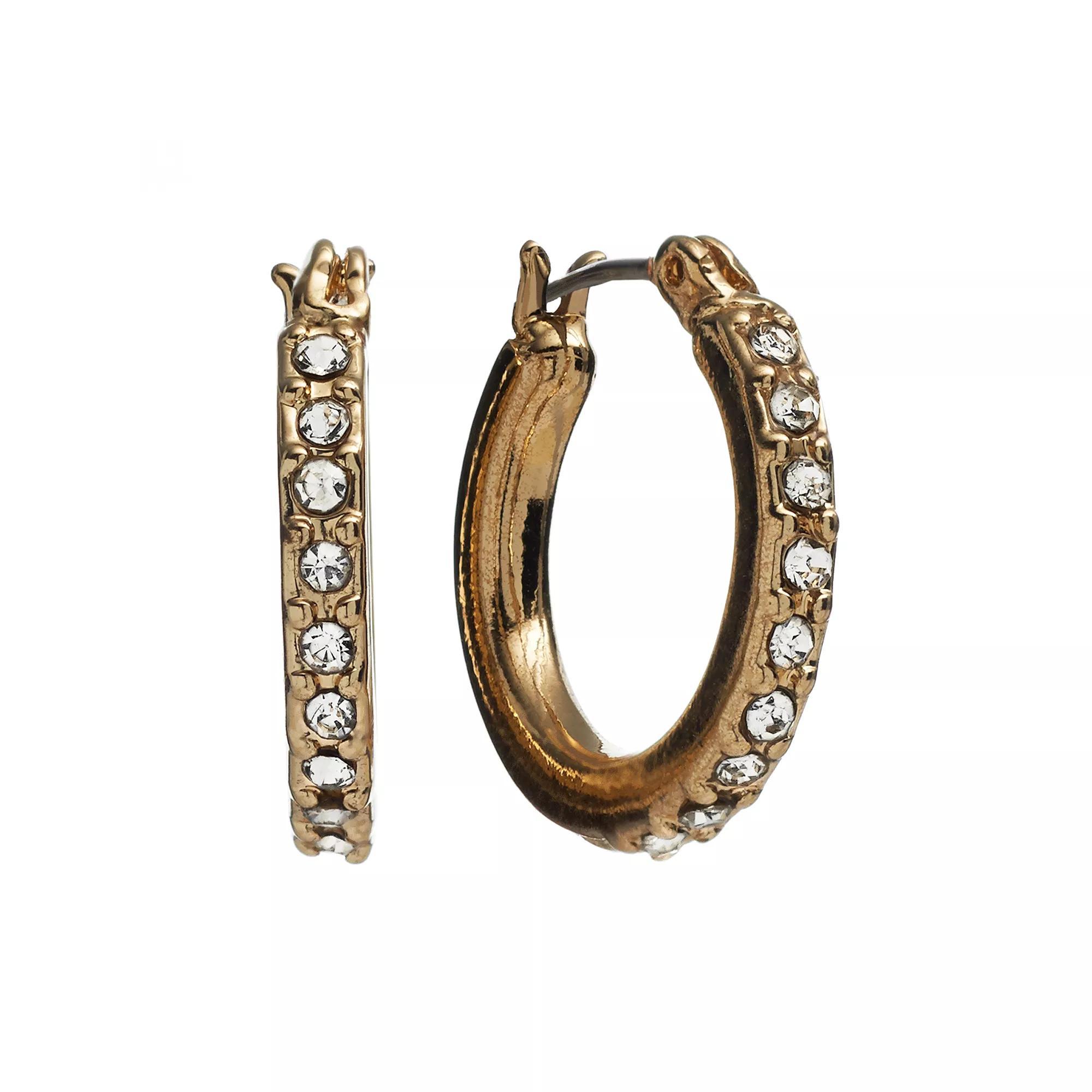 Nine West Simulated Crystal Mini Hoop Earrings, Women's, Gold Tone Product Image