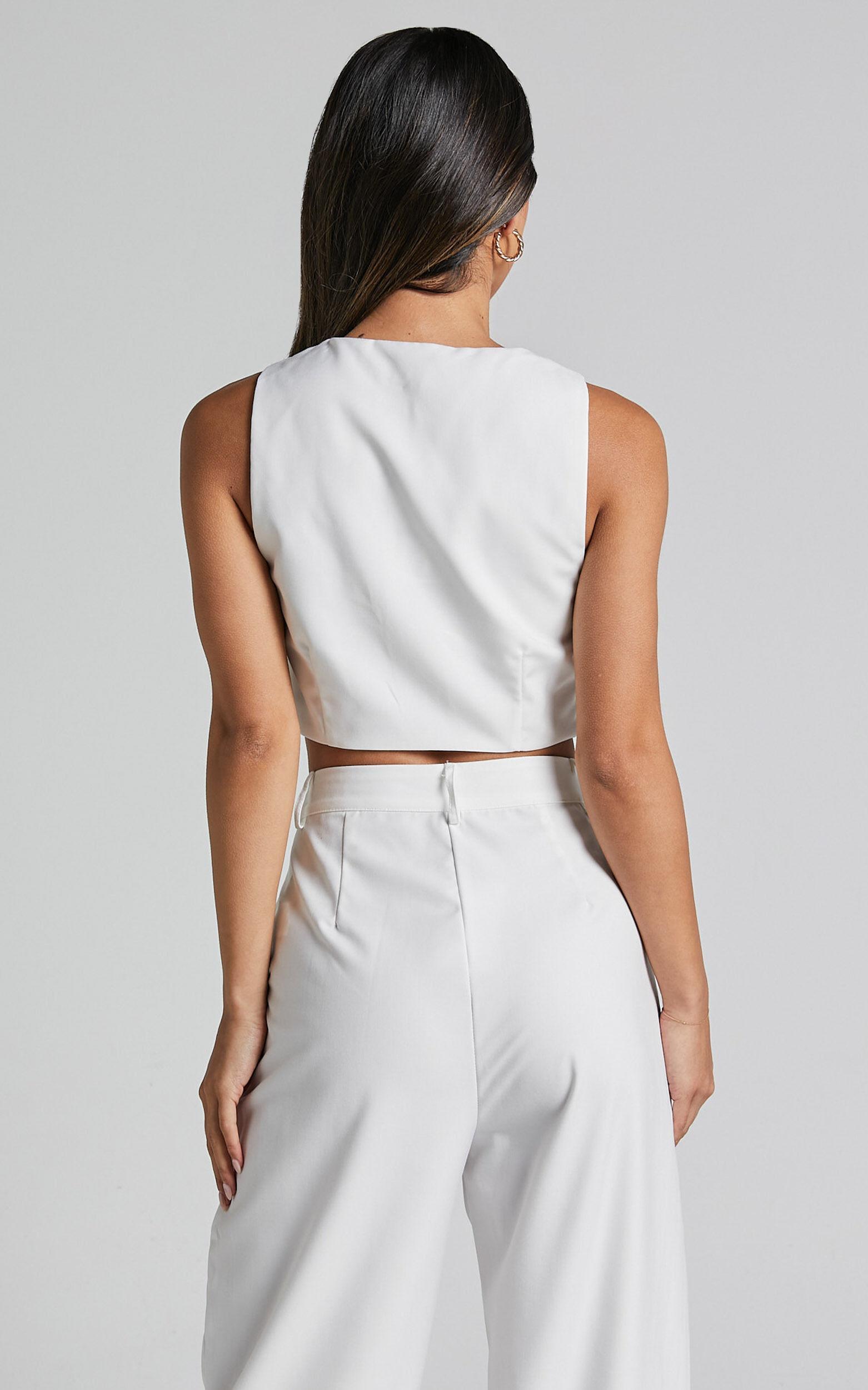 Izara Vest - V Neck Button Up Cropped Vest in Warm White Product Image