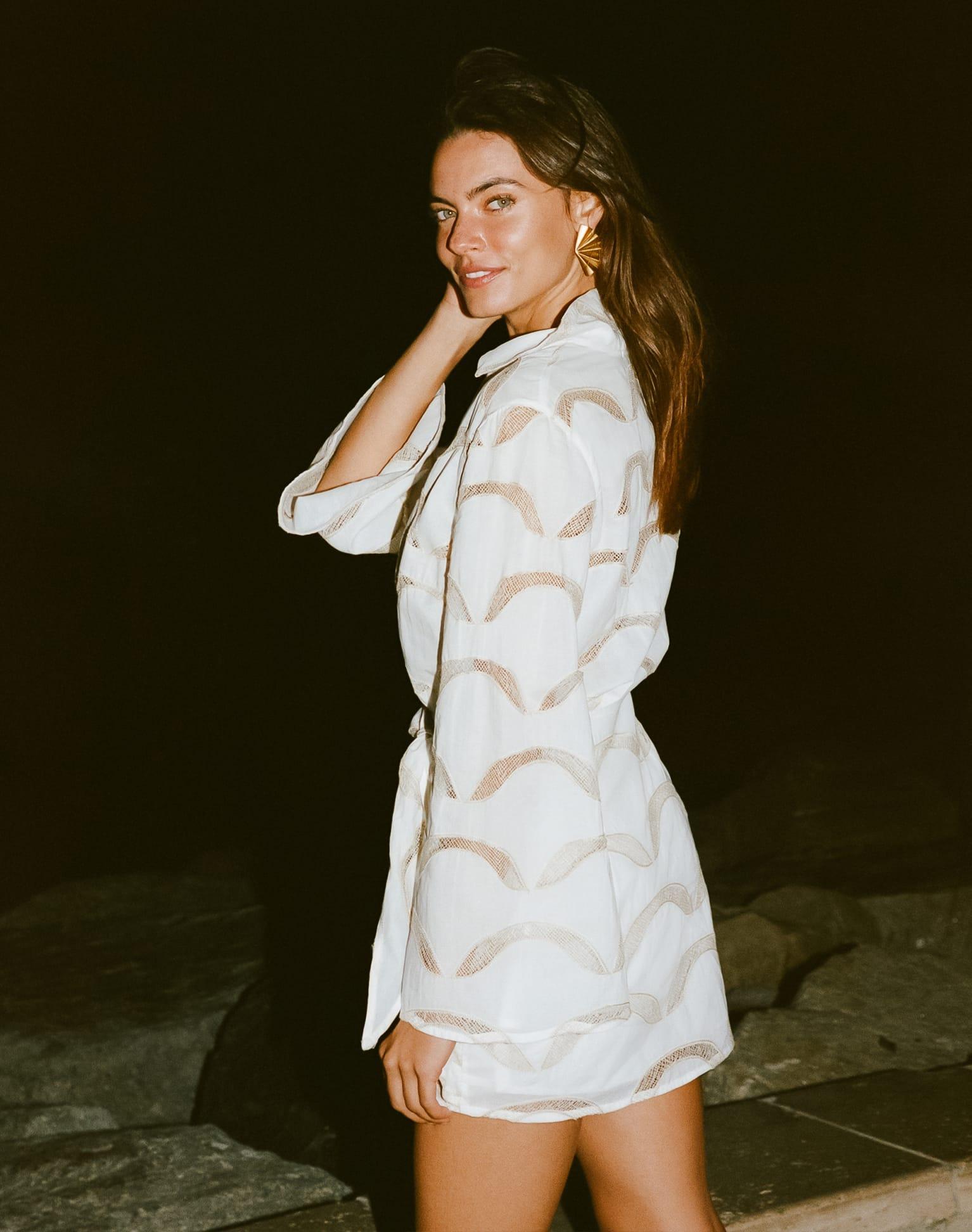Eyelet Mea Short Dress - Off White Product Image