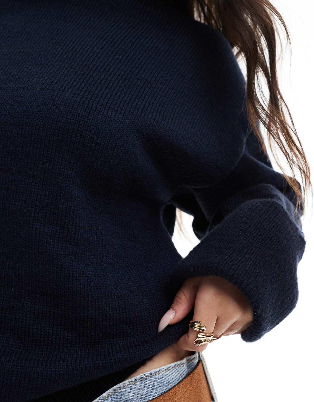 Miss Selfridge crew neck knit sweater in navy Product Image