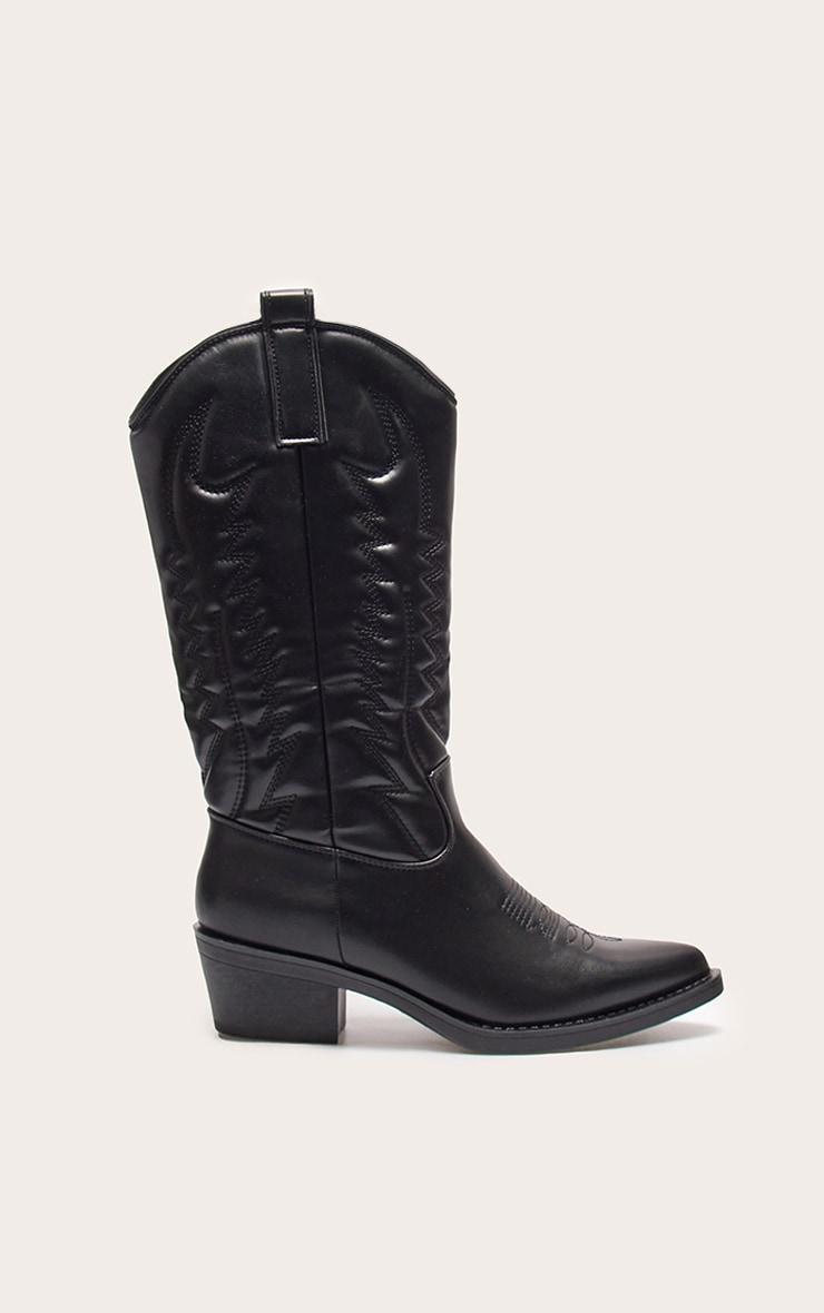 Black Faux Leather Point Toe Knee High Western Boots Product Image