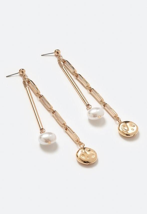 Abby Drop Earrings With Organic Pearls and Metal Beads Product Image