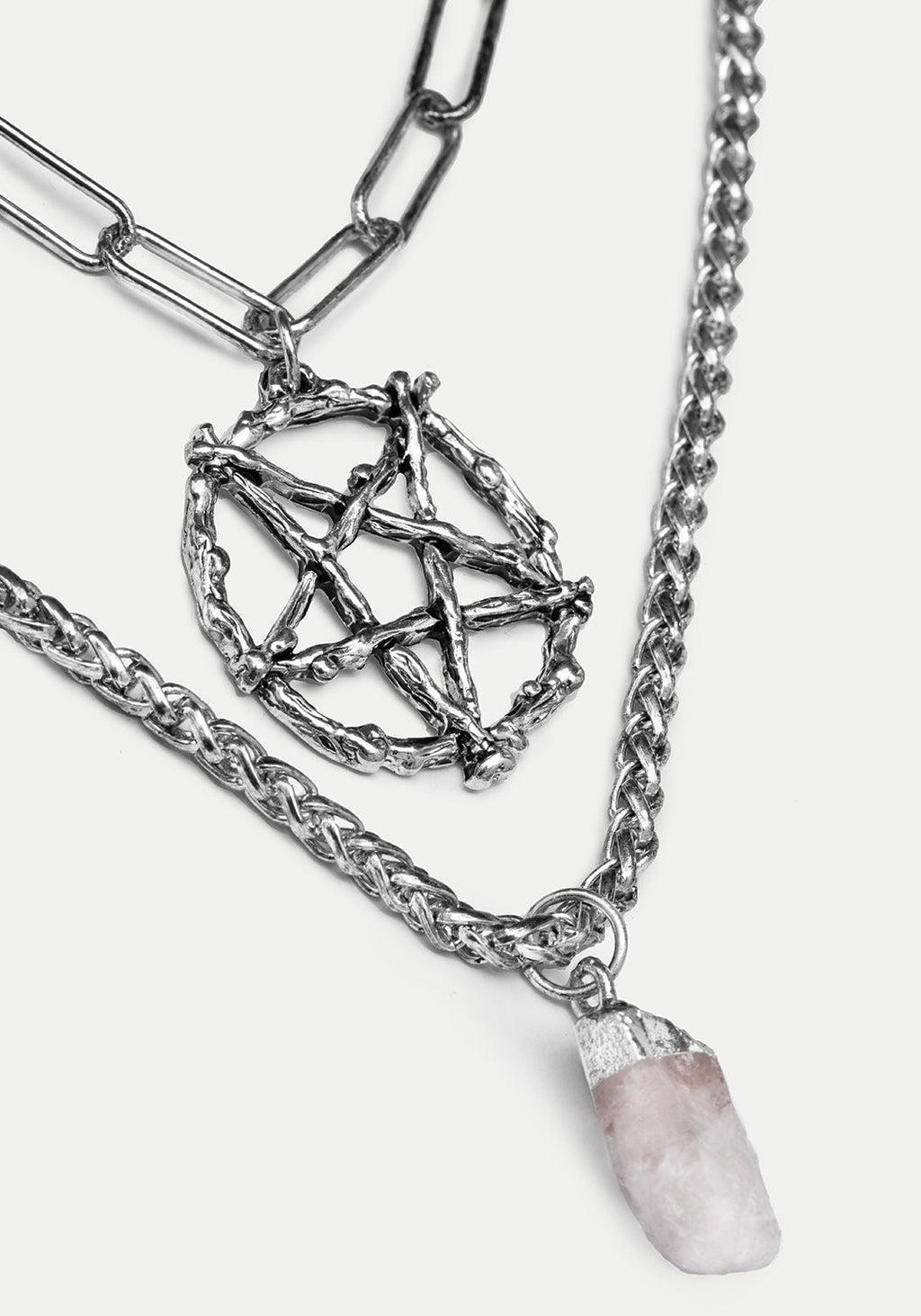 Triune 3 Layered Necklace Pentagram and Crystal Product Image