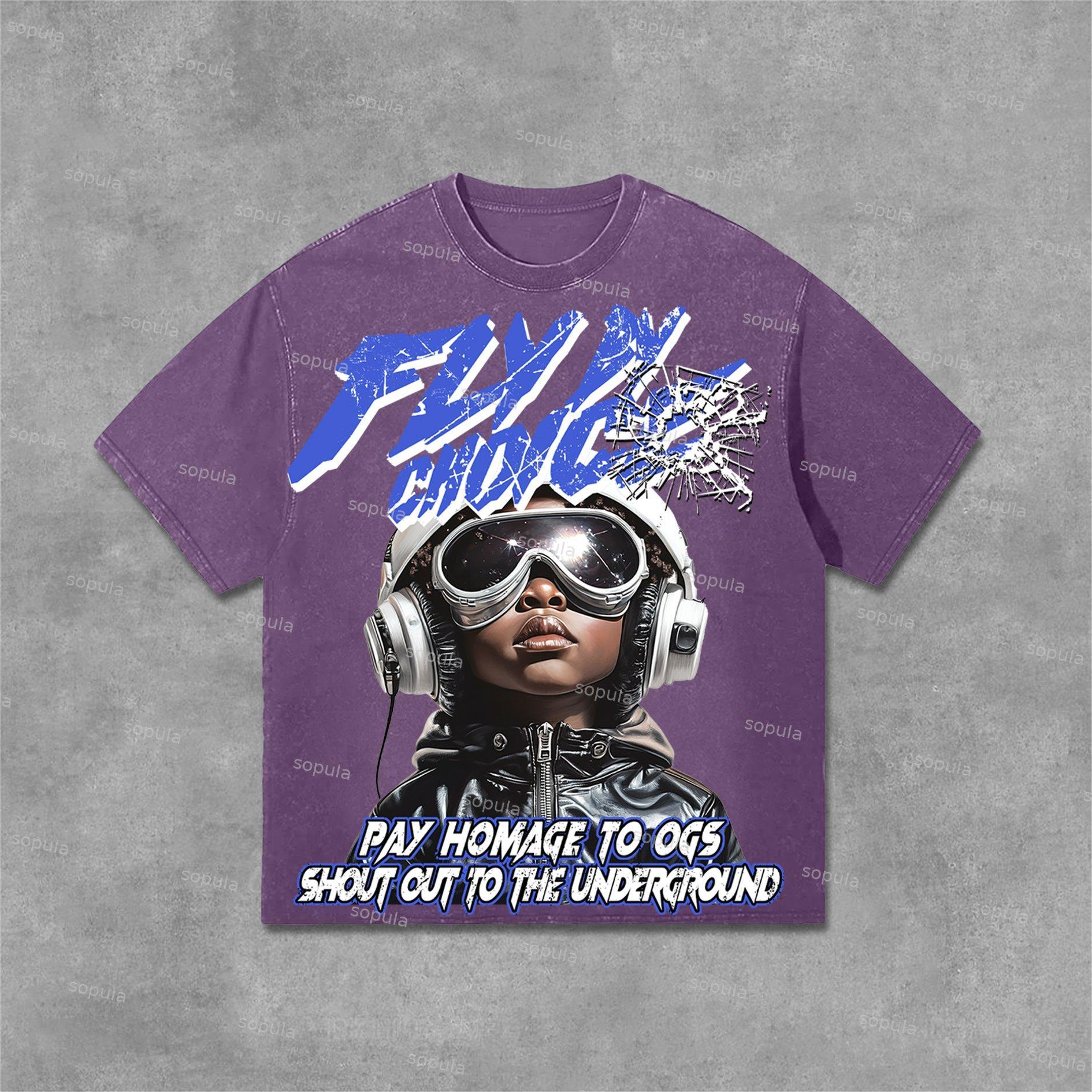 Sopula Fly By Choice Graphic Print Acid Washed T-Shirt Product Image