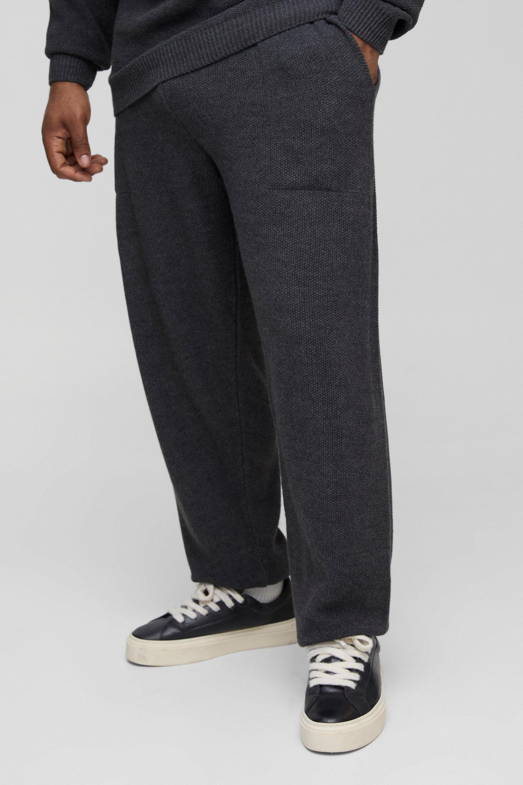 Mens Plus Relaxed Fit Knitted Sweat Tracksuit - Grey Product Image