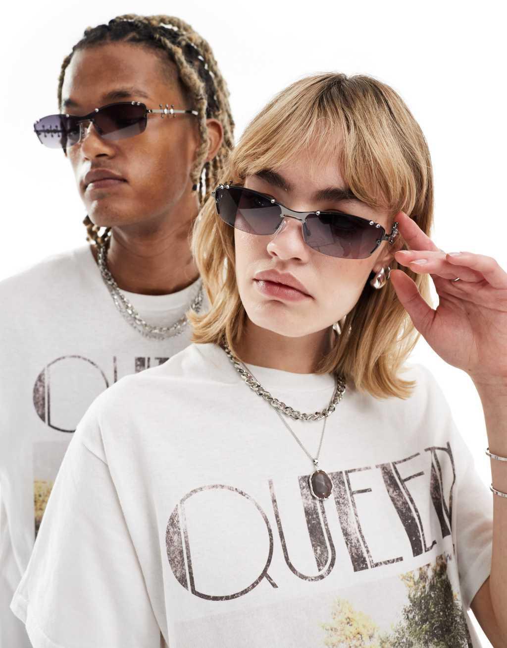 Reclaimed Vintage unisex limited edition pierced rimless sunglasses Product Image