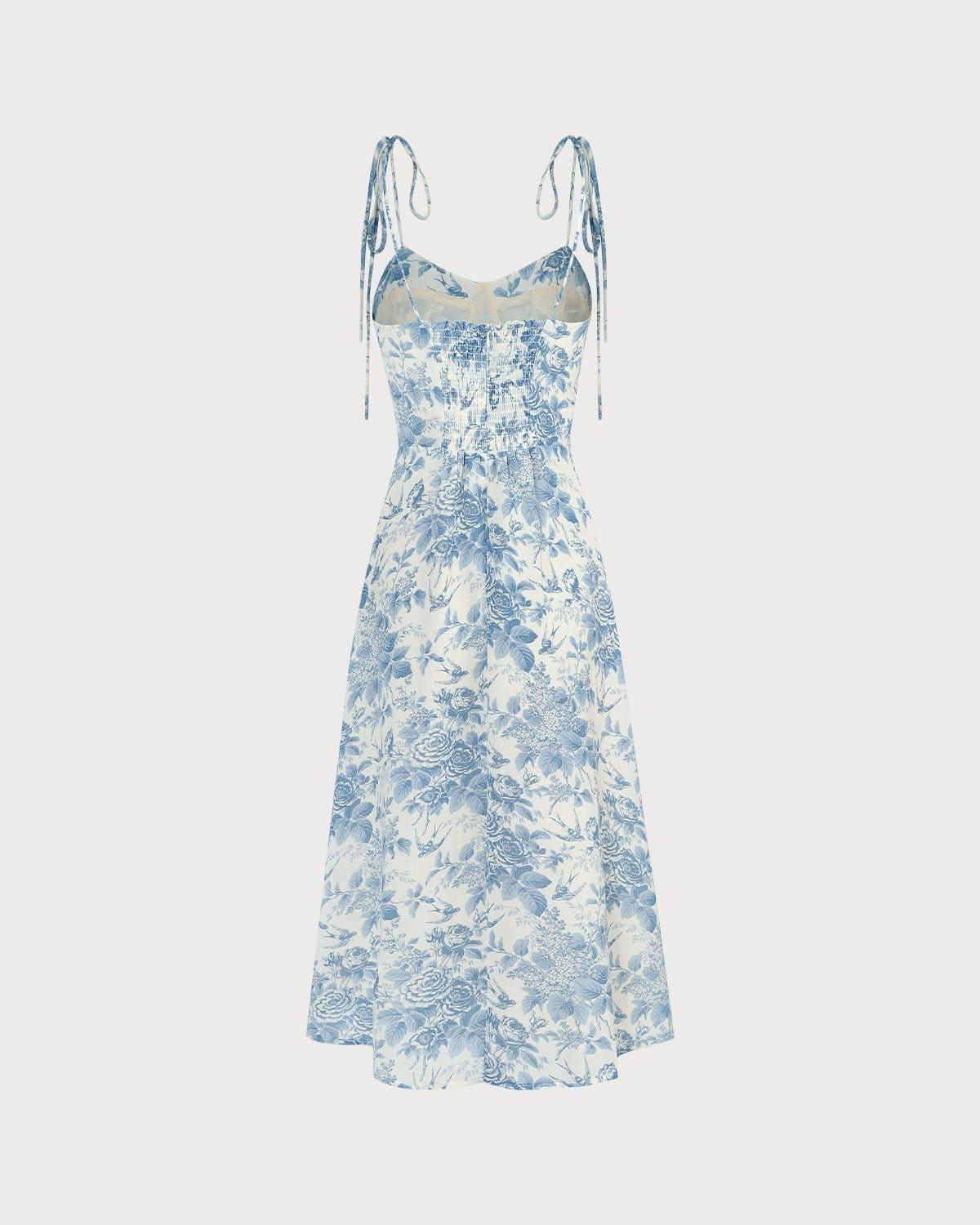 The Blue Sweetheart Neck Shirred Midi Dress Product Image