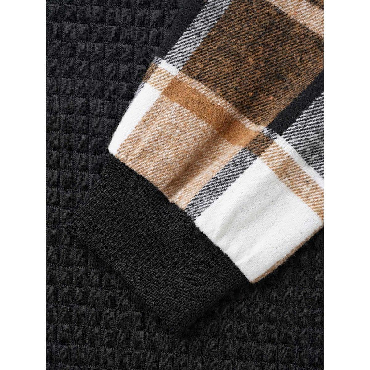 Plus Size Plaid Patchwork Hooded Raglan Sleeve Sweatshirt Women Black Casual Texture Hooded Everyday Sweatshirts BloomChic 10/M Product Image