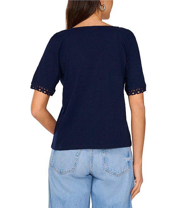 Vince Camuto Knit V-Neck Short Sleeve Trim Tee Product Image