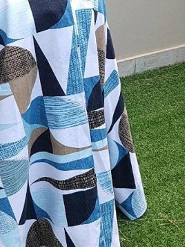 A-Line High Waisted Contrast Color Pleated Pockets Round-Neck Maxi Dresses Product Image