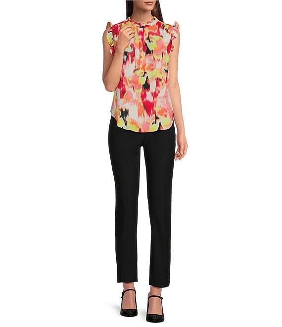 DKNY By Donna Karan Printed Georgette Ruffled Banded Collar Sleeveless Top Product Image