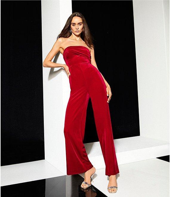 Steve Madden Swanilda Velvet Strapless Neck Sleeveless Wide Leg Jumpsuit Product Image