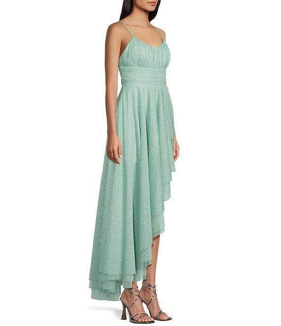 Pear Culture Glitter Mesh Scoop Neck Asymmetrical High Low Hem Dress Product Image