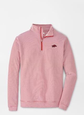 Peter Millar Mens Alabama Perth Sugar Stripe Performance Quarter-Zip | Color: Crimson / White | Size: M Product Image