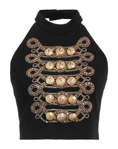 BALMAIN Woman Top Black Size 6 Viscose, Glass, Brass, Metallic Polyester, Polyester Product Image