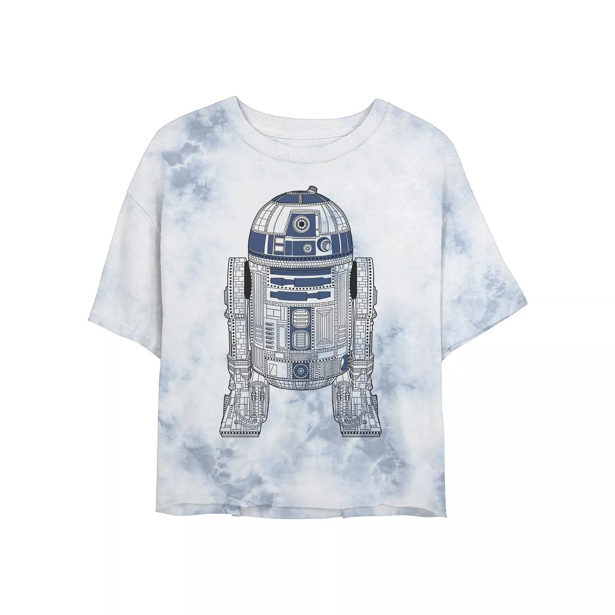 Juniors' Star Wars: R2-D2 Outline Wash Graphic Crop Tee, Women's, Size: Small, White Blue Product Image