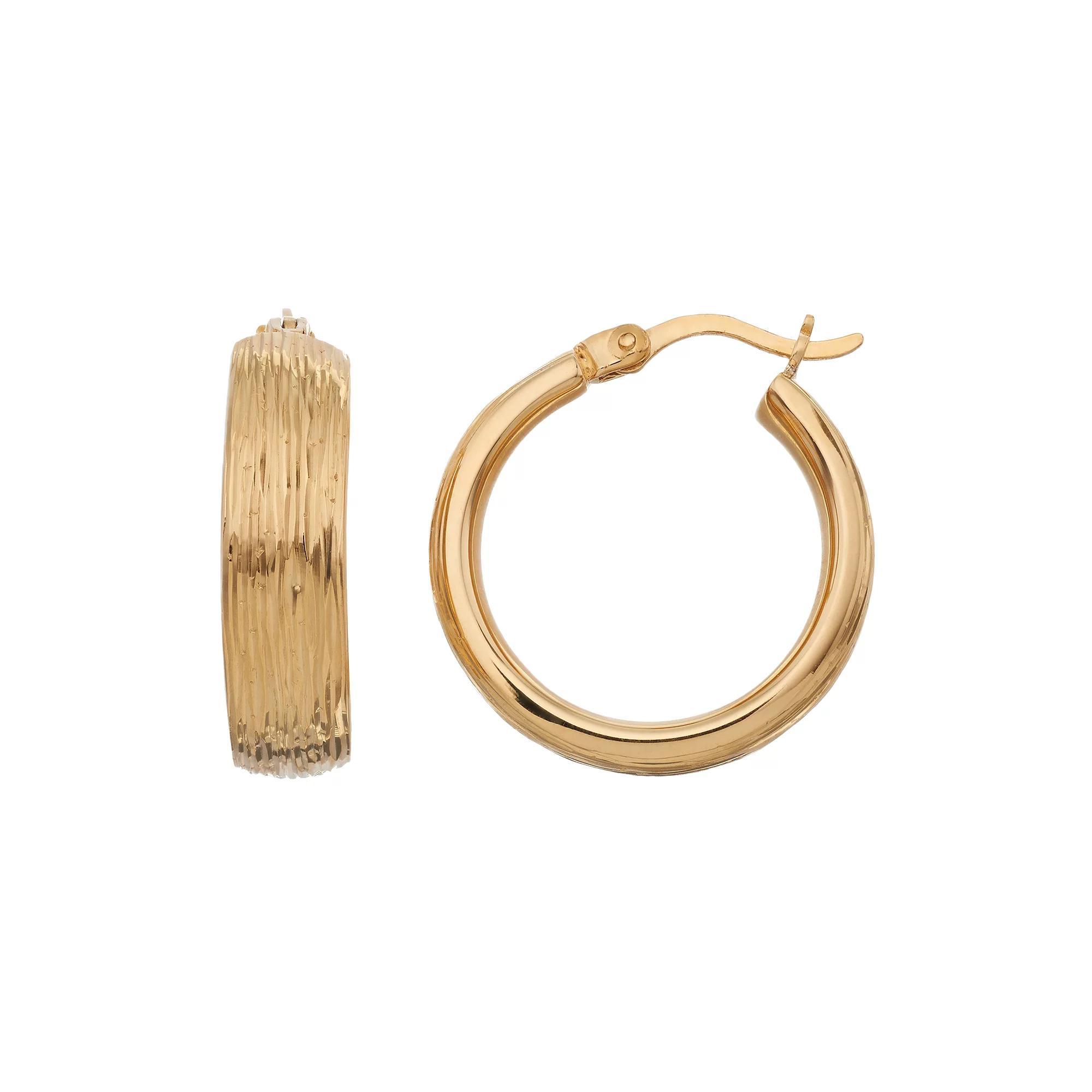 18k Gold Over Silver Textured Hoop Earrings, Women's, Yellow Product Image