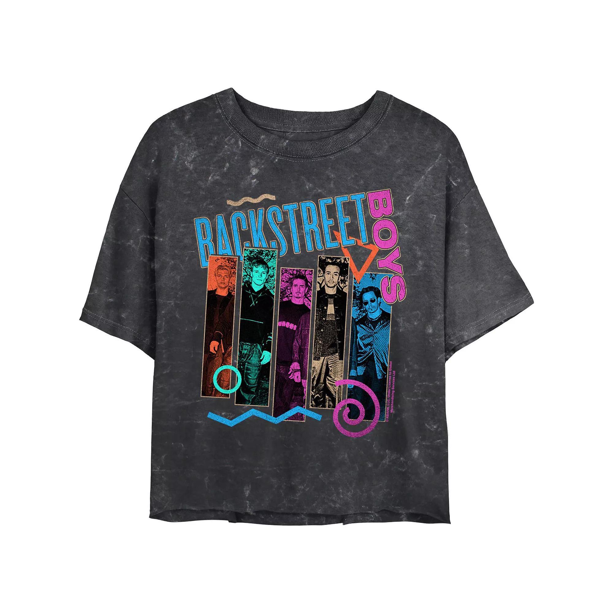 Juniors' Backstreet Boys Members Banners Crop Top Mineral Wash Graphic Tee, Women's, Size: XXL, Black Product Image
