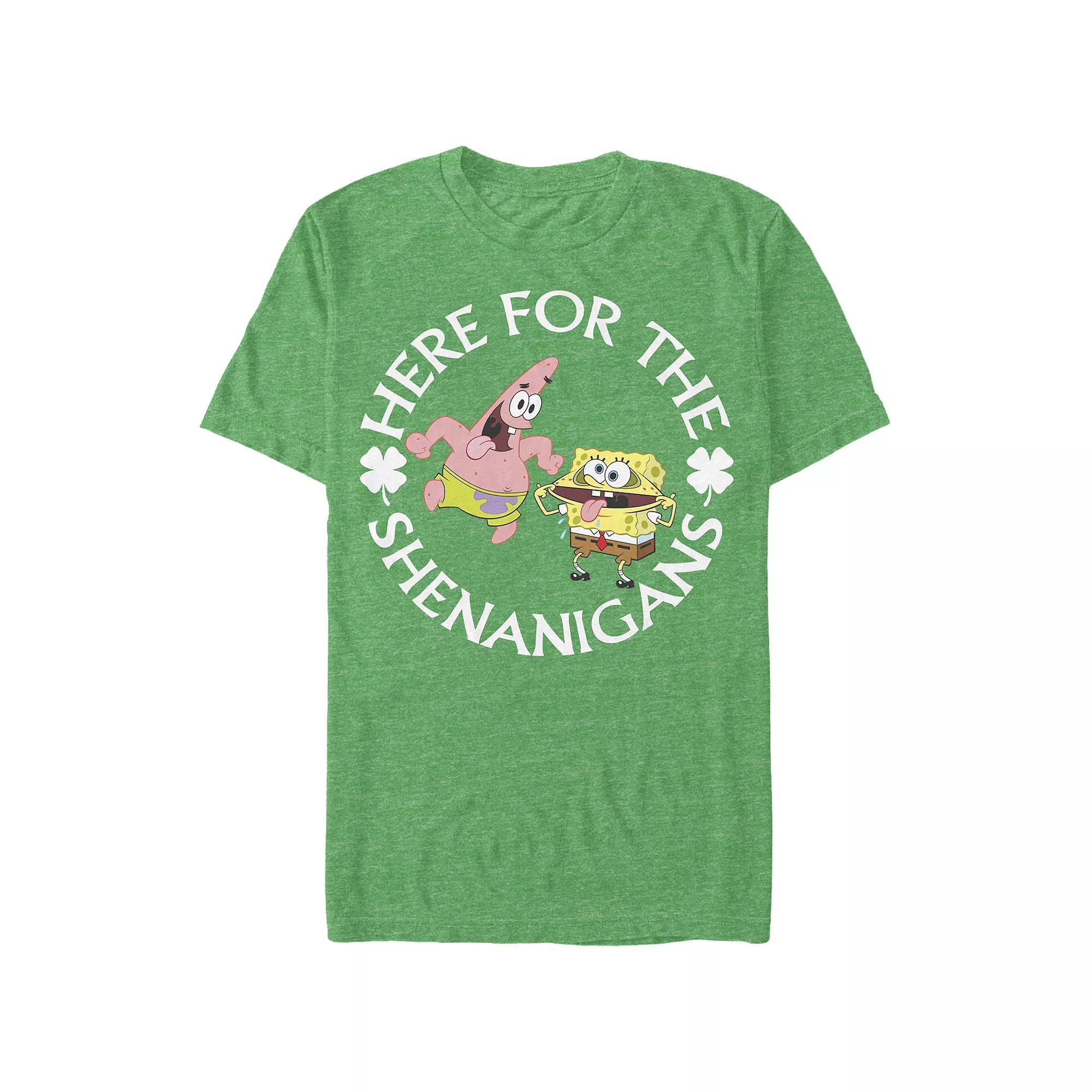 Men's SpongeBob SquarePants Here For The Shenanigans Graphic Tee, Size: Small, Kelly Grey Product Image