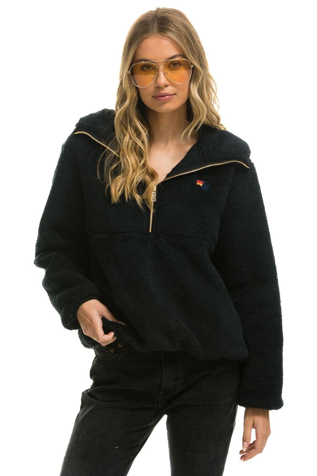 TEDDY UNISEX HOODED HALF ZIP JACKET - BLACK Unisex Product Image